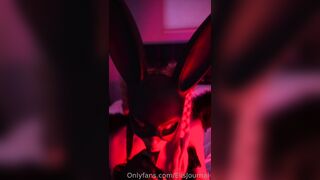 Kristenhancher in sexy bunny outfit pleasures herself with huge black dildo