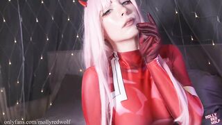 Sexy MollyRedWolf as Zero Two masturbates and gets fucked right after