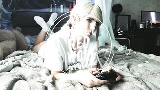 Blonde gamer girl MollyRedWolf sucks big cock before having it entered her tiny little pussy