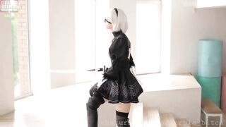 Sexy cosplay porn babe Purple Bitch as 2B in super long solo cosplay porn