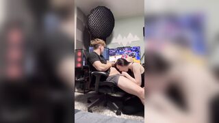 Best girlfriend ever Evejoi gives boyfriend deep blowjob while he is watching the game