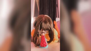 SEXY Velma cosplay by AnaNunez and giant tentacle dildo