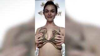 Brunette babe Megnut as Princess Leia slowly shows her big tits