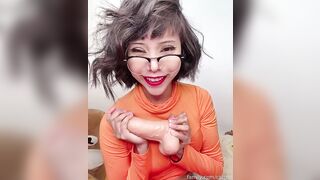 Sexy Velma cosplay by Catgirl using sex toys to fuck herself