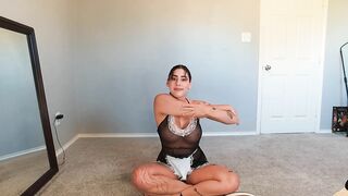 Yoga as a maid with Uhveenyuh in short shorts