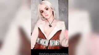 Neyrodesu slowly teasing her firm and small tits as Cirilla of Cintra from The Witcher