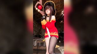 Neyrodesu as Megumin from KonoSuba explores her thick body and touches herself part 2