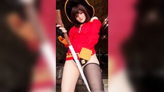 Neyrodesu as Megumin from KonoSuba explores her thick body and touches herself part 2