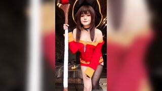 Neyrodesu as Megumin from KonoSuba explores her thick body and touches herself part 2