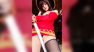 Neyrodesu as Megumin from KonoSuba explores her thick body and touches herself part 2