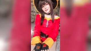 Neyrodesu as Megumin from KonoSuba explores her thick body and touches herself part 1