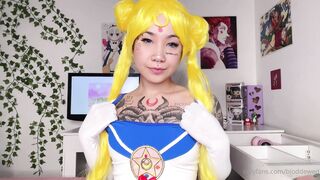 Sailor Moon cosplay porn by Bloddewed fucks herself with dildo in many positions